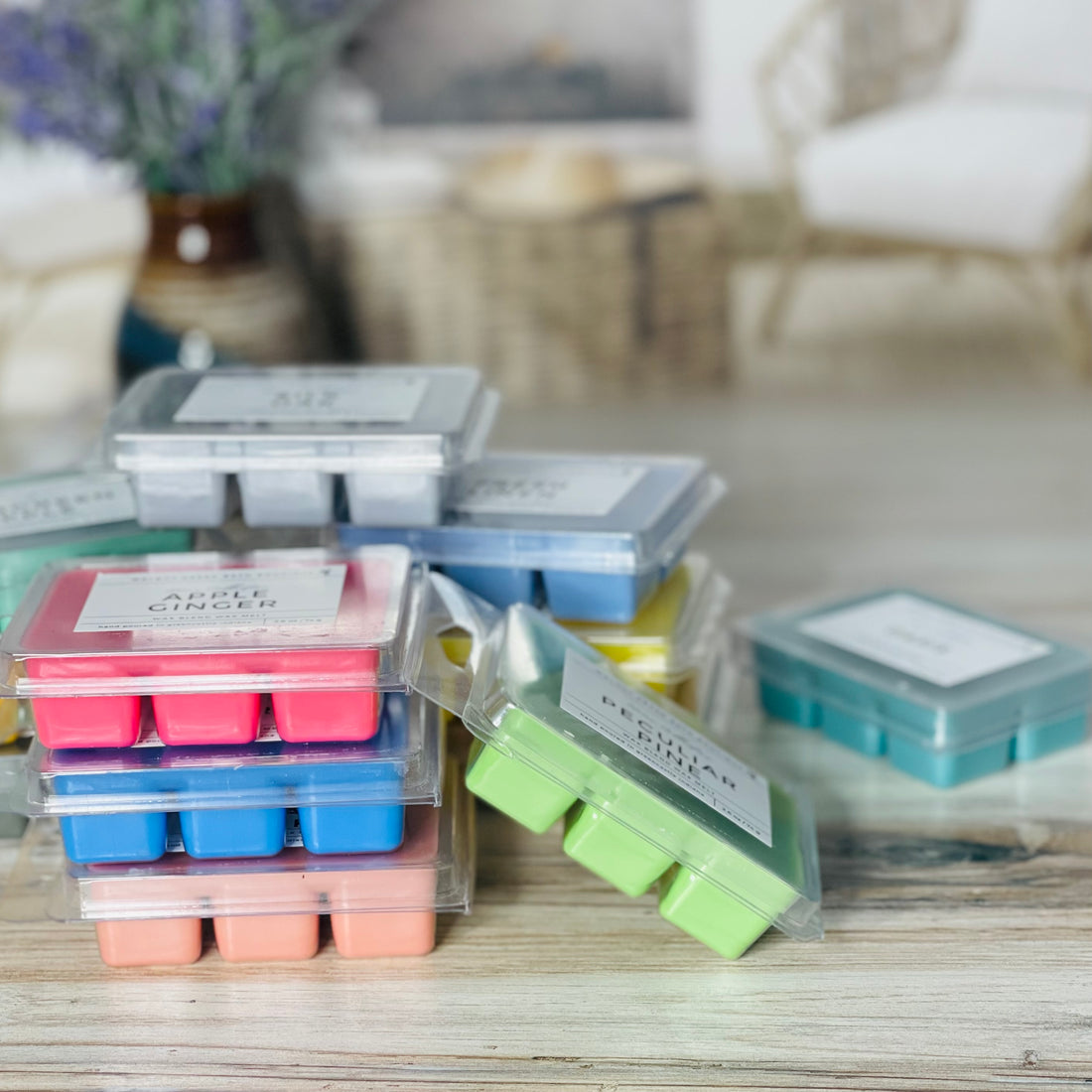 stacks of all different wax melts with all different colors