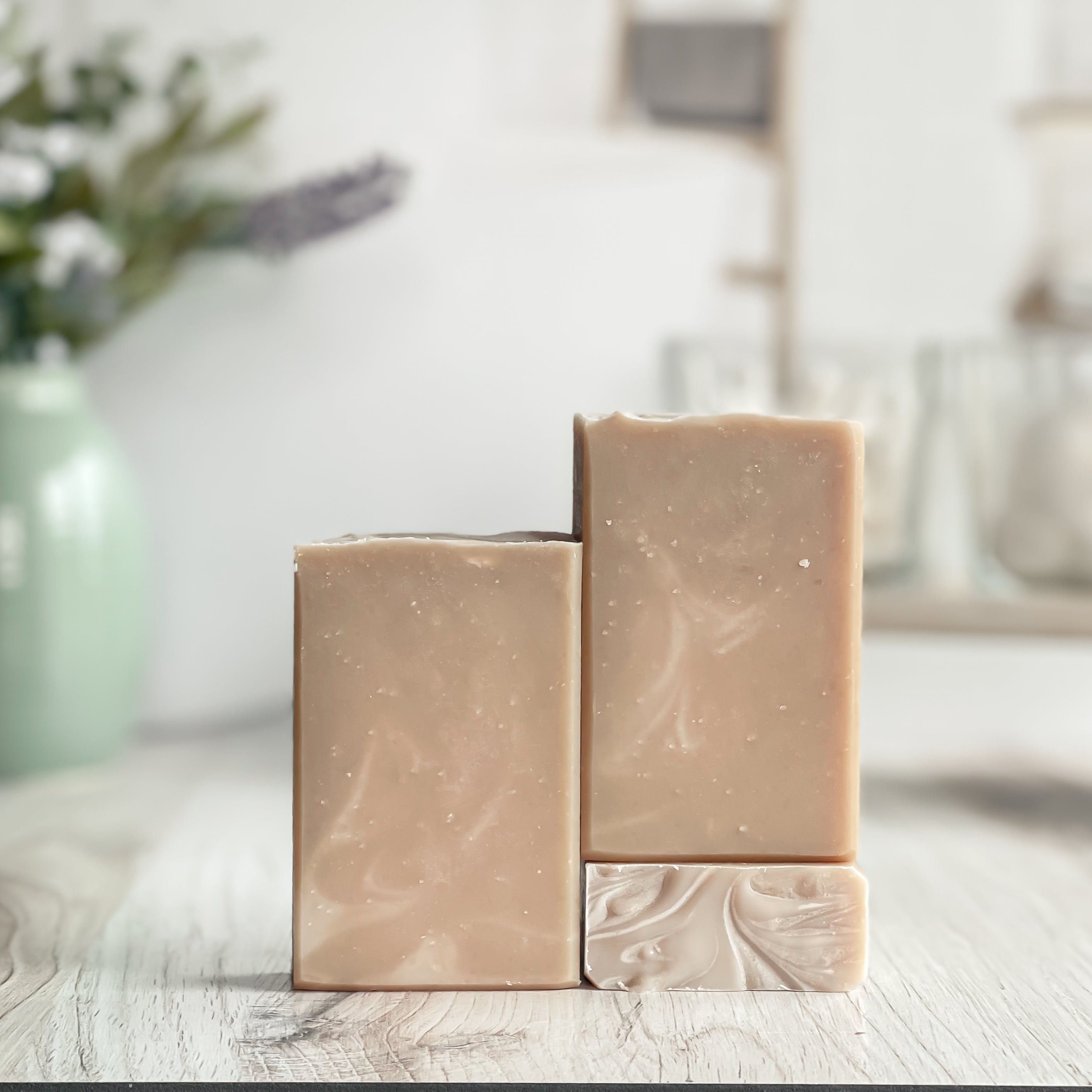 caribbean teakwood soaps shown with a very pale creamy swir