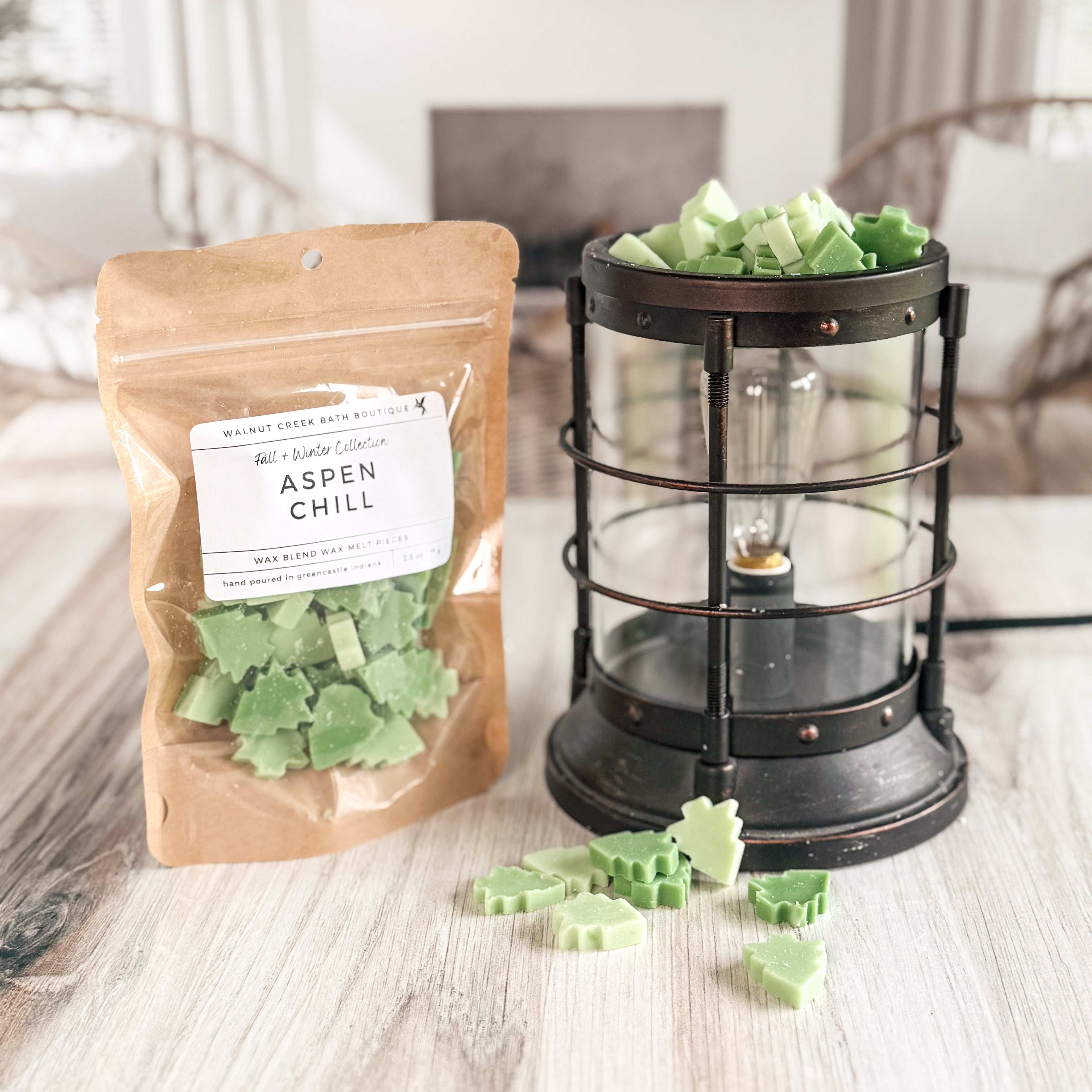 Packaged wax melts labeled &