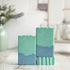 2 toned soaps, bottom is blue and top is green, one is shown laying flat to show the interesting top