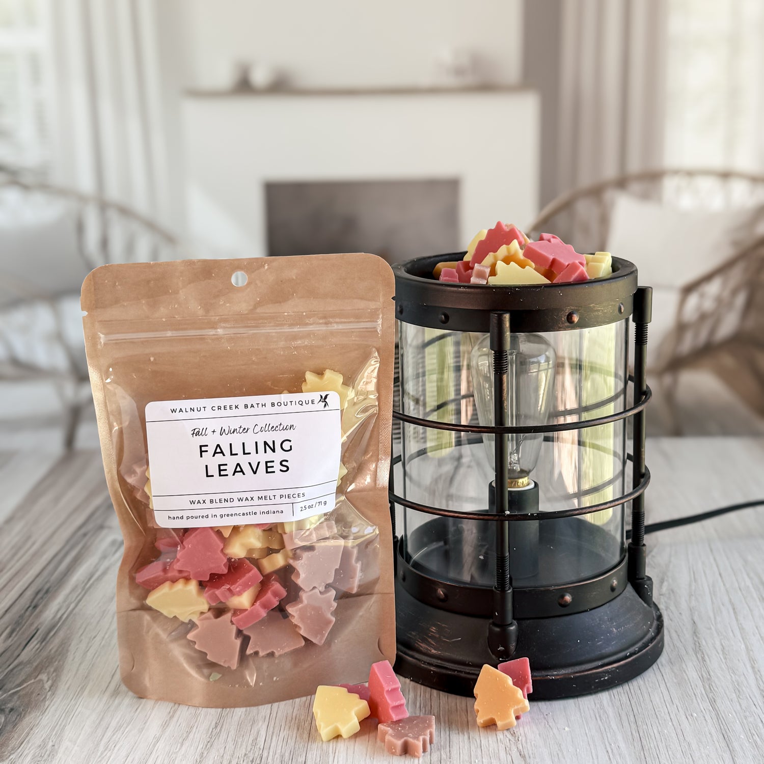 Packaged wax melts labeled &