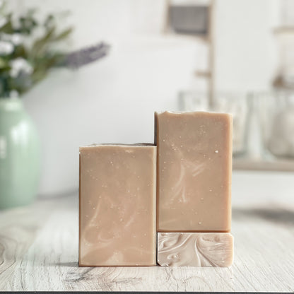 caribbean teakwood soaps shown with a very pale creamy swir